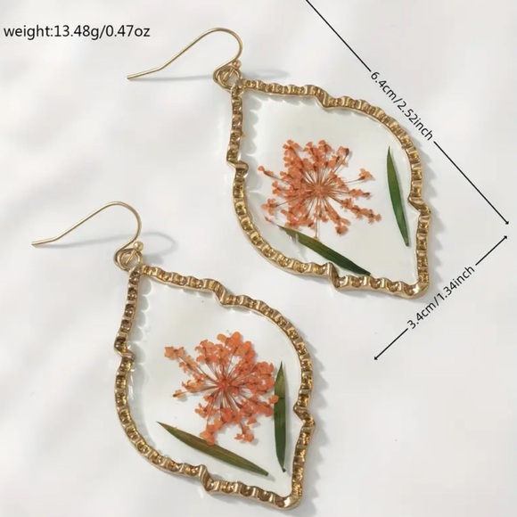Gold Floral Drop Earrings - Picture 2 of 3